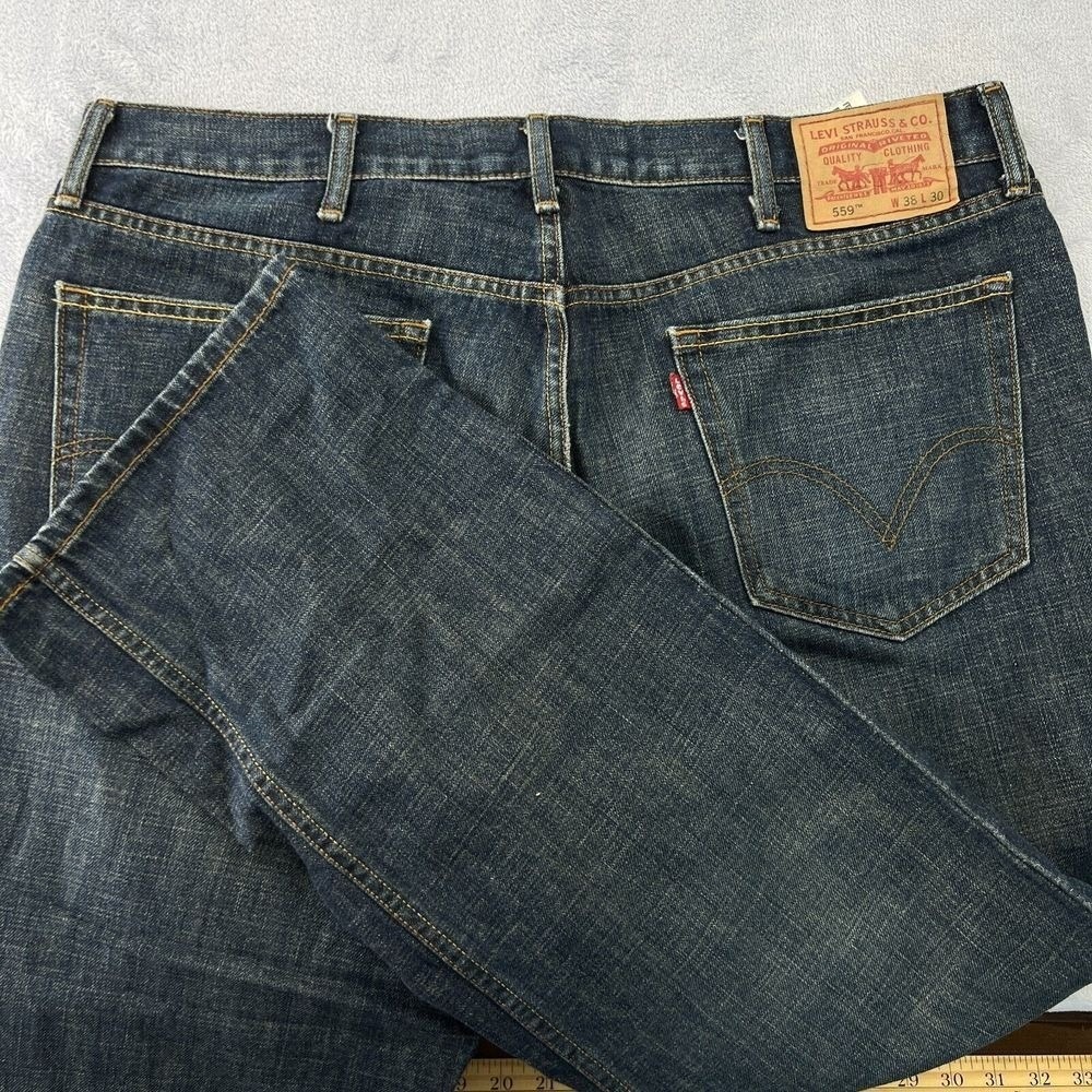 Levis 559‎ Relaxed Straight Jeans Mens 38x30 Blue Dark Wash Denim Classic Casual